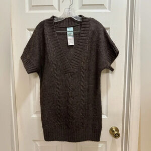 Aphorism Brown V Neck Tunic Length Short Sleeve Sweater Size Large Wool Alpaca